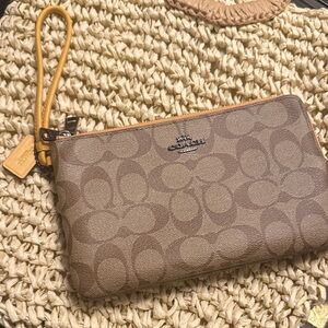 Coach Beige and Yellow Signature Wristlet